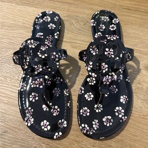 Tory Burch Miller Patent Leather Floral Black Sandals
